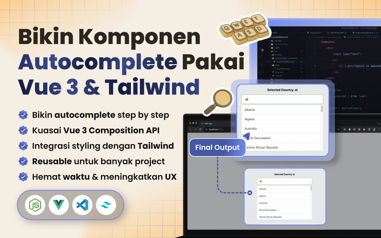 Vue 3 & Tailwind CSS - Membuat Komponen Autocomplete